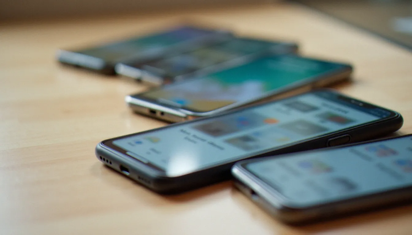 Comparatif de plateformes de commerce en ligne affichées sur plusieurs smartphones posés côte à côte