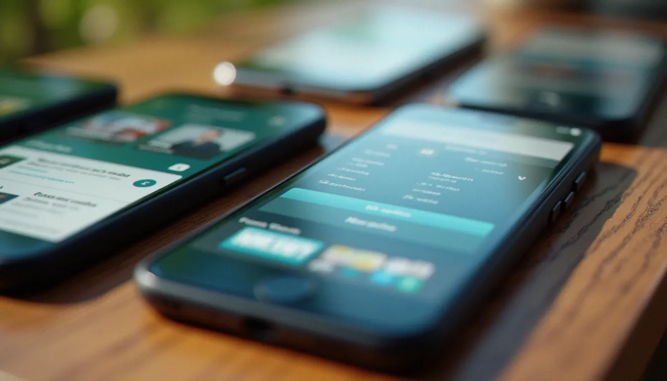 Plusieurs smartphones affichant des interfaces de plateformes d'abonnement pour contenu en ligne, représentant le marché du contenu adulte numérique en France