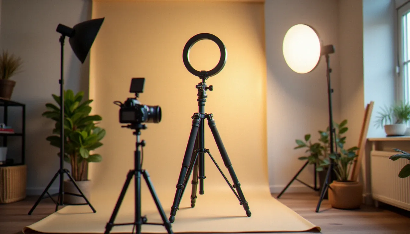 Studio de création vidéo à domicile avec matériel professionnel représentant l'environnement de production des créatrices de contenu d'érotisme français vidéo indépendantes