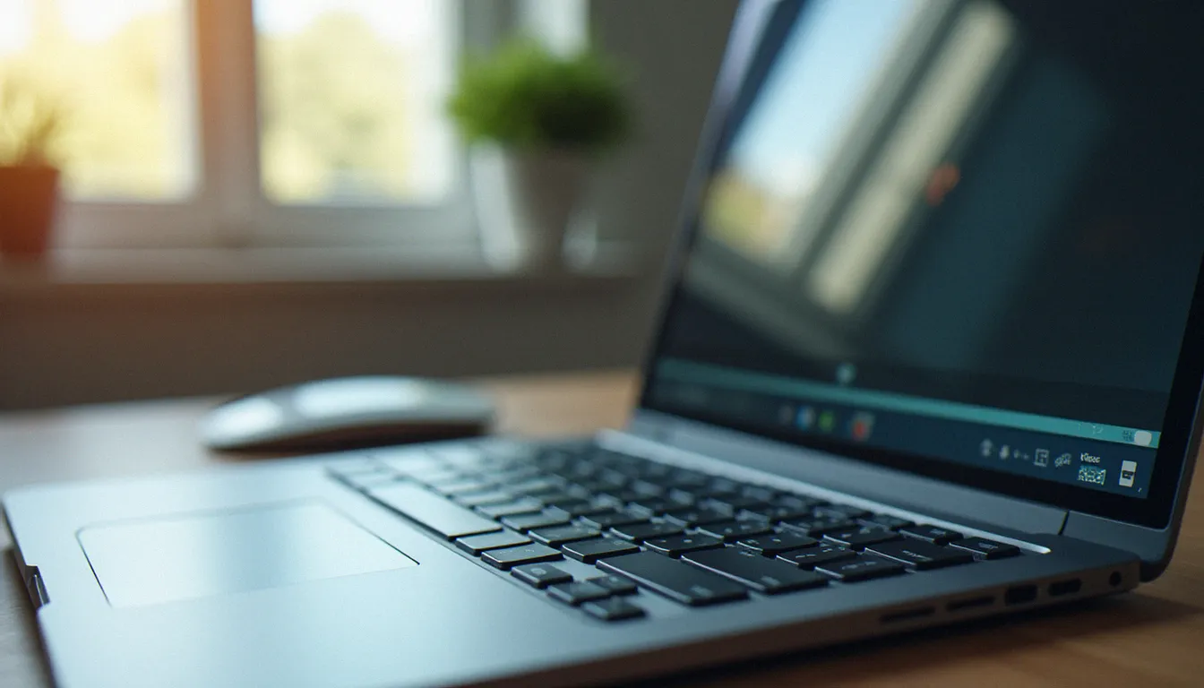 Interface d'une plateforme de streaming adulte gratuit affichée sur écran d'ordinateur, vue de dessus d'un bureau minimaliste