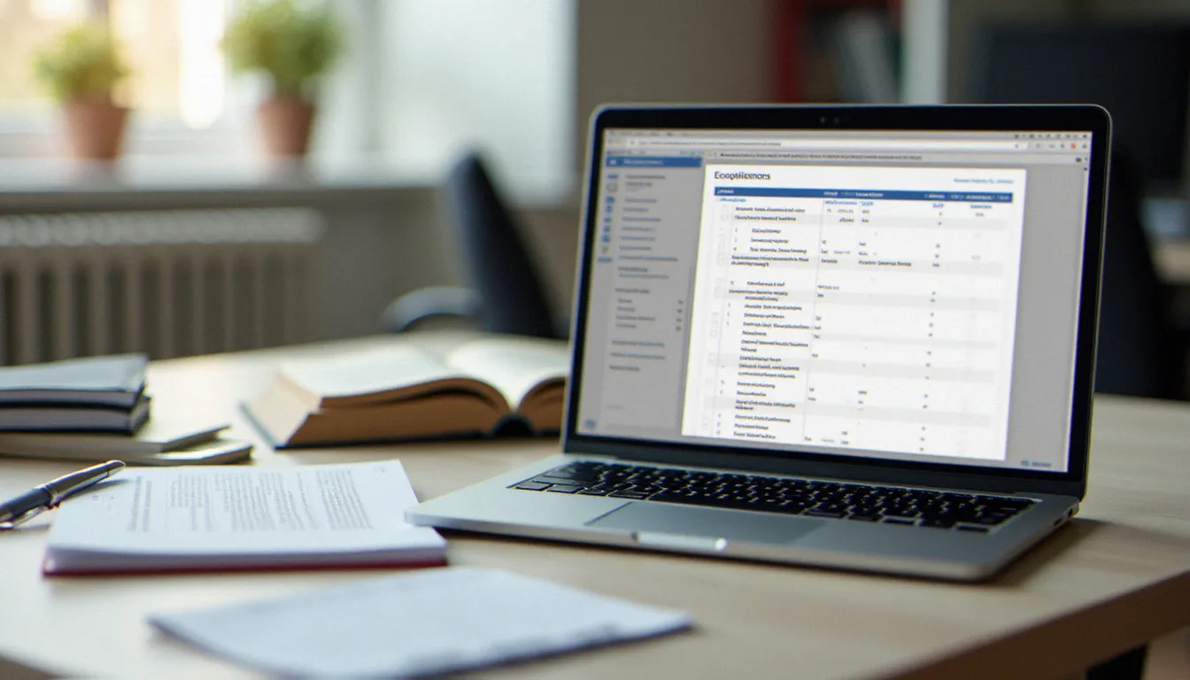 Site adulte français légal : guide complet 2026 Bureau professionnel avec ordinateur portable affichant une checklist de conformité légale, illustrant le cadre réglementaire d'un site adulte français légal