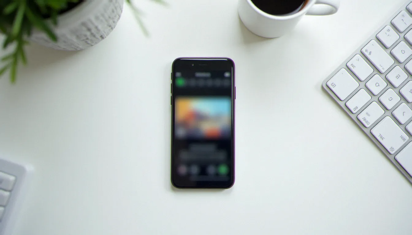 Softcore vidéo gratuite : guide complet 2026 Smartphone affichant une interface de plateforme de softcore vidéo gratuite sur un bureau minimaliste