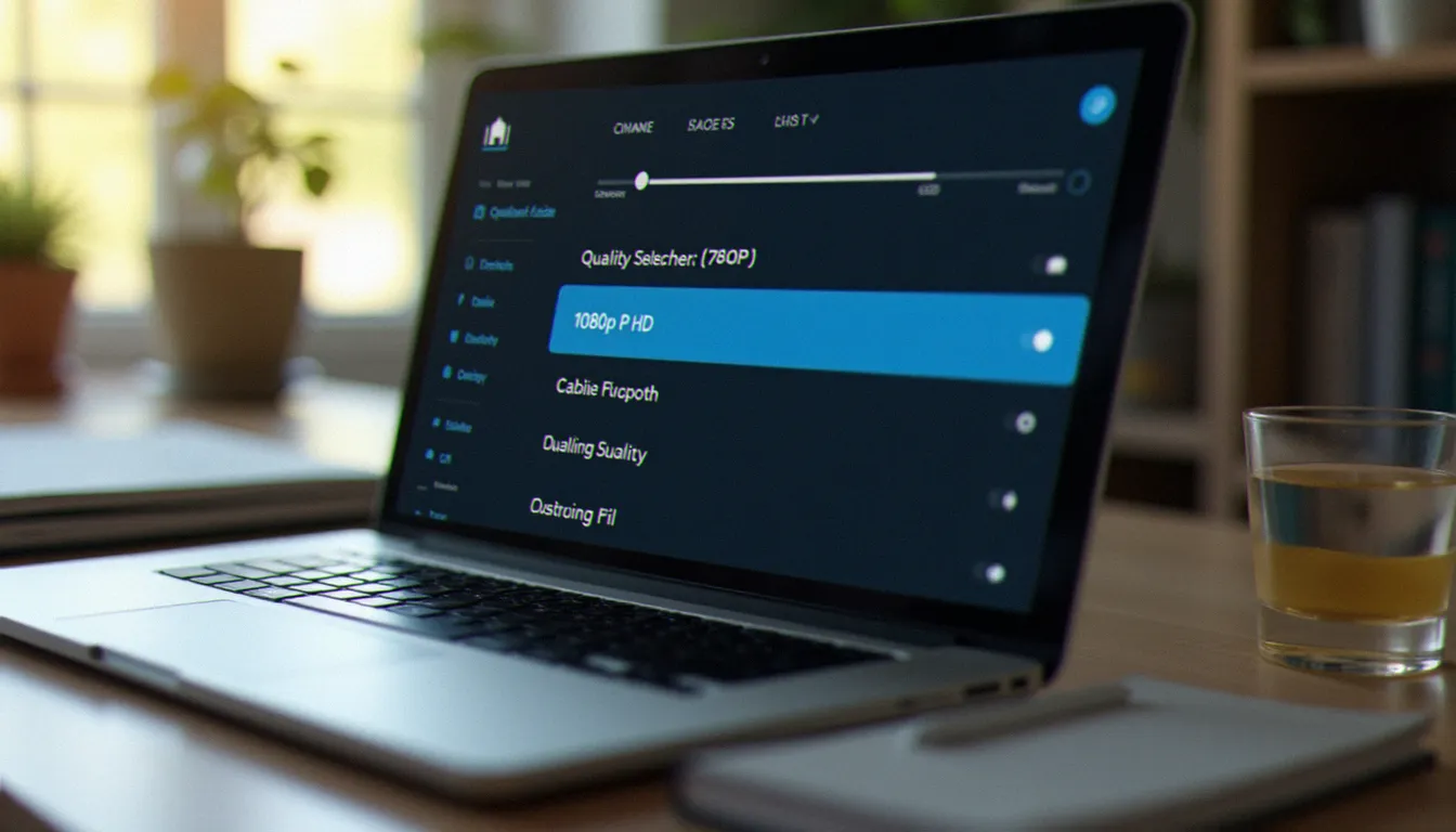 Video adulte gratuite HD : guide complet daftsex.fr 2026 Écran d'ordinateur portable affichant un sélecteur de qualité vidéo avec l'option 1080p HD mise en avant sur une plateforme de streaming adulte