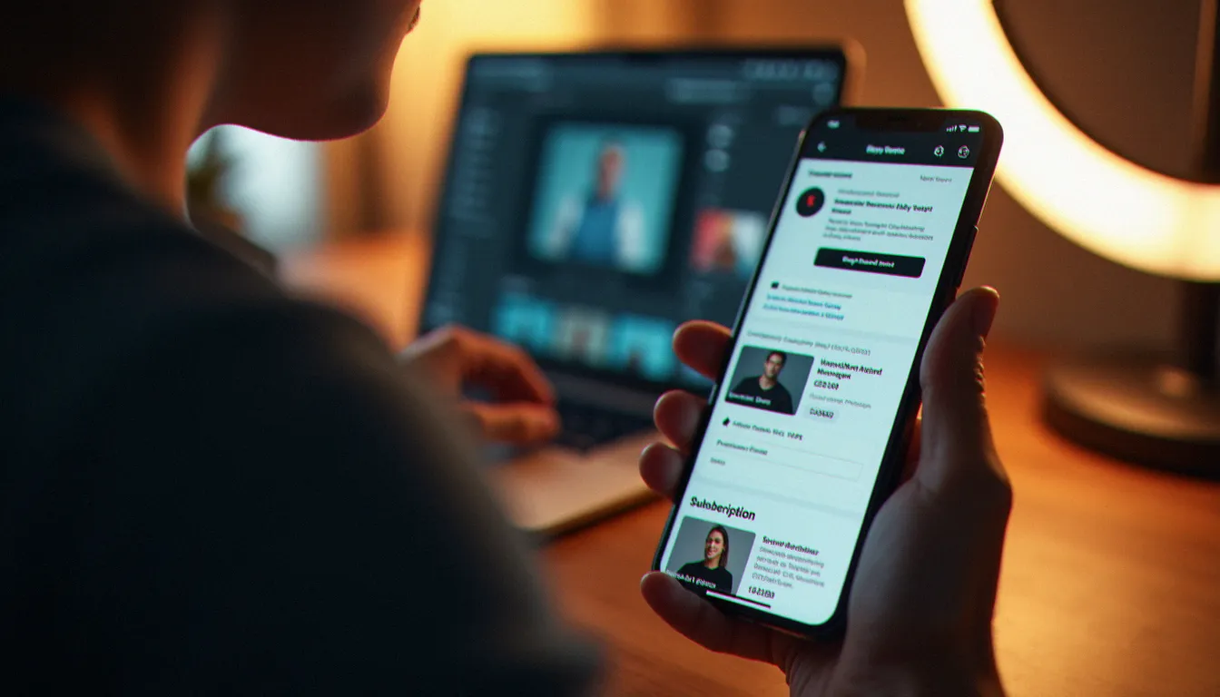 Créatrice de contenu indépendante travaillant depuis un studio à domicile avec smartphone et ring light, symbolisant la montée du contenu indépendant reconnue aux AVN Awards