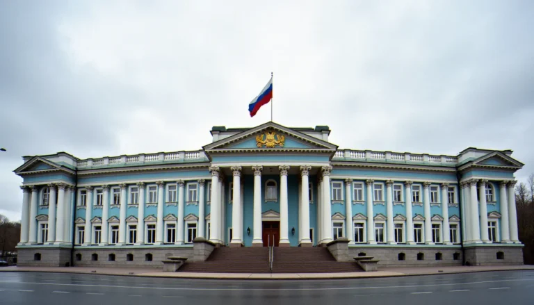Bâtiment du gouvernement de la fédération de russie à Moscou, façade officielle avec drapeau russe