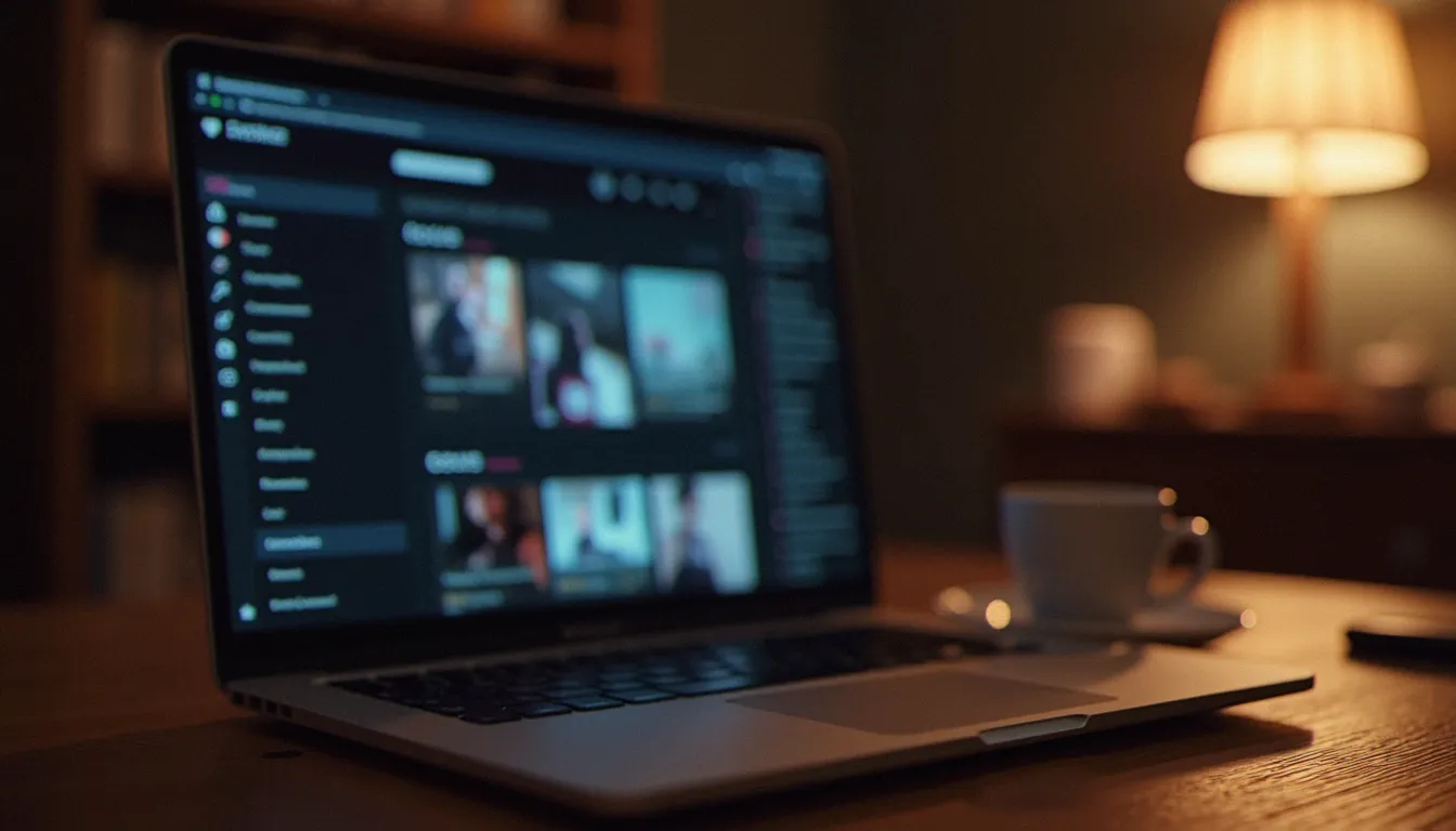 Ordinateur portable affichant une plateforme de contenu adulte avec le terme gang bang en contexte de recherche