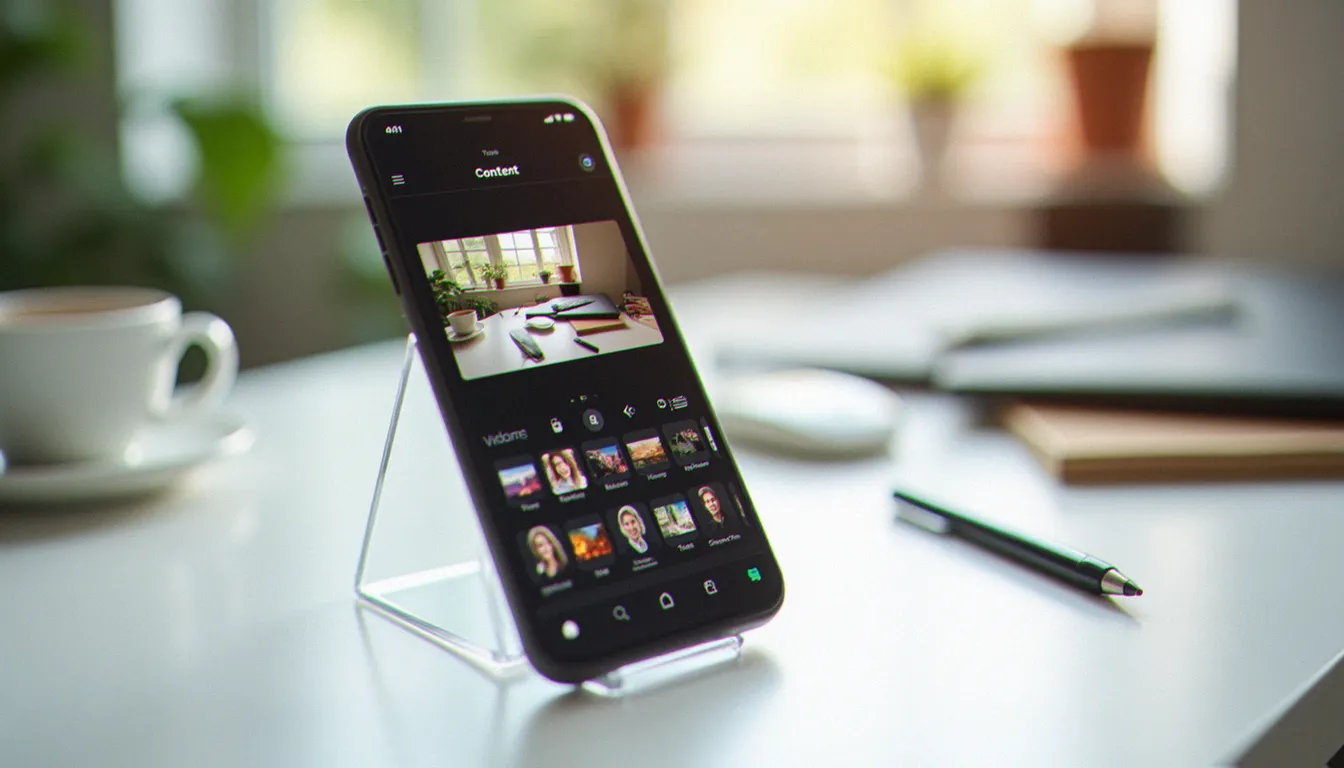 Interface de création de contenu sur smartphone pour créatrice UGC freelance